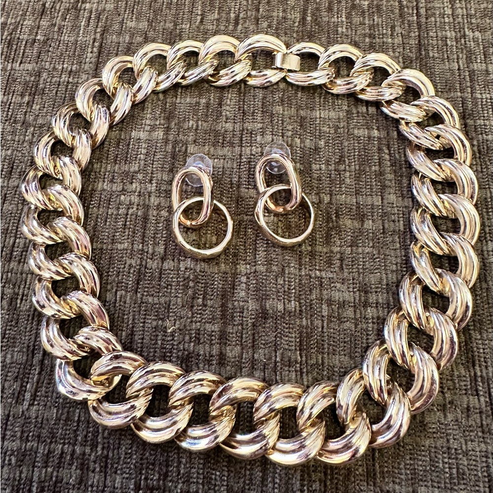 Gold Chain Necklace and Earring Set